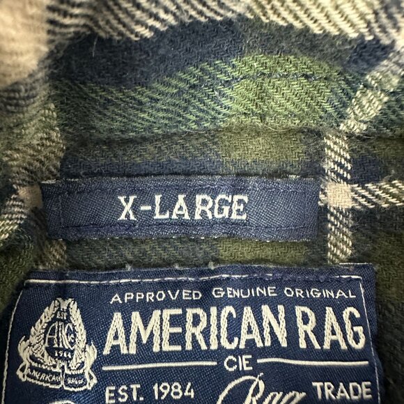 American Rag Mens Green Navy Plaid Flannel Button Shirt XLarge Long Sleeve - Picture 4 of 4